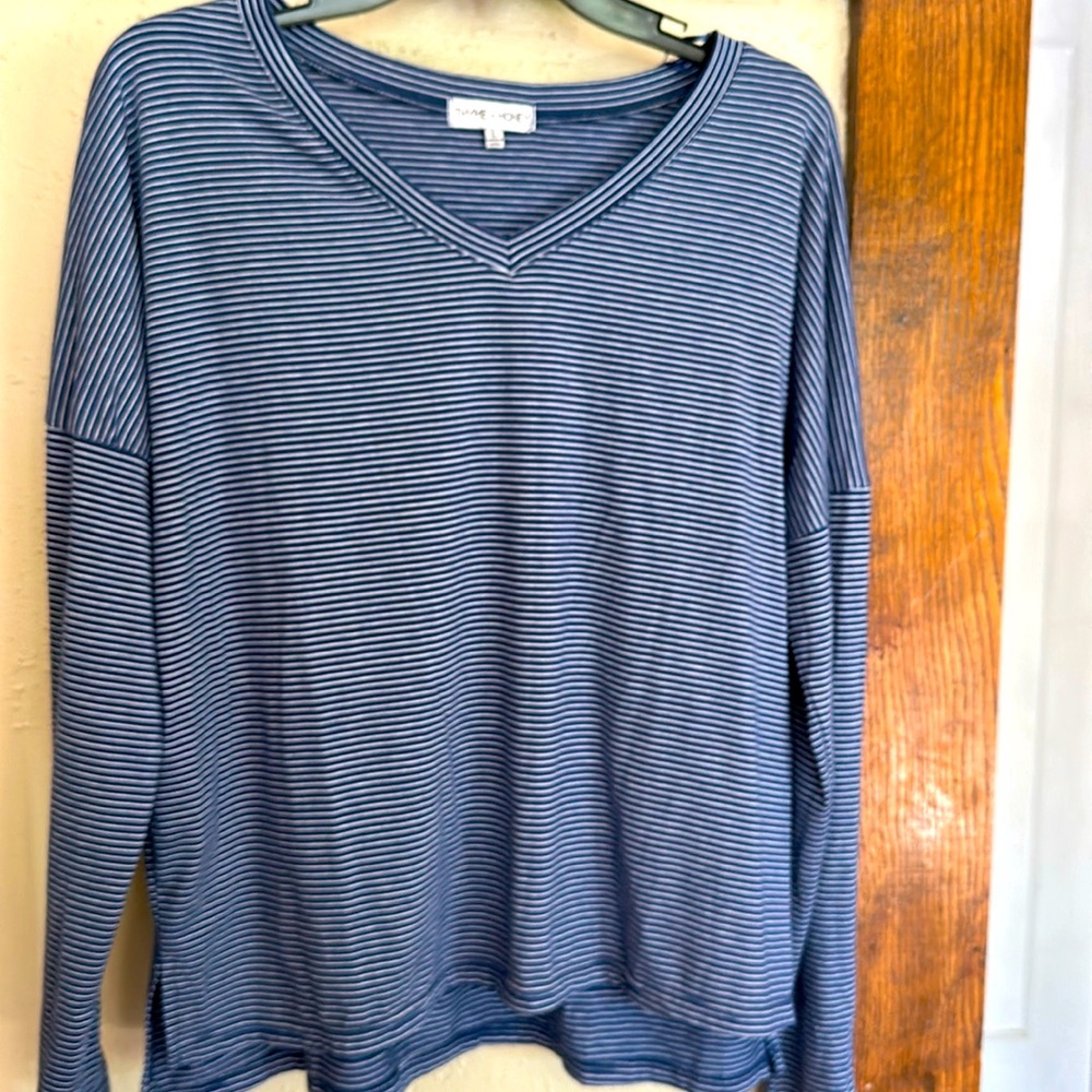 Thyme +Honey blue and white striped butter soft open sleeve